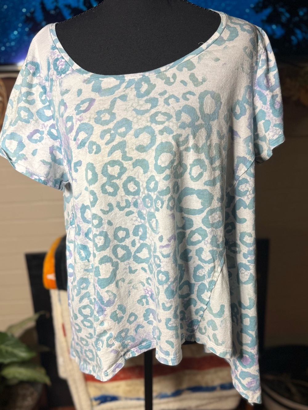 Relativity Light Blue & Lavender Leopard Print Scoop Neck Top